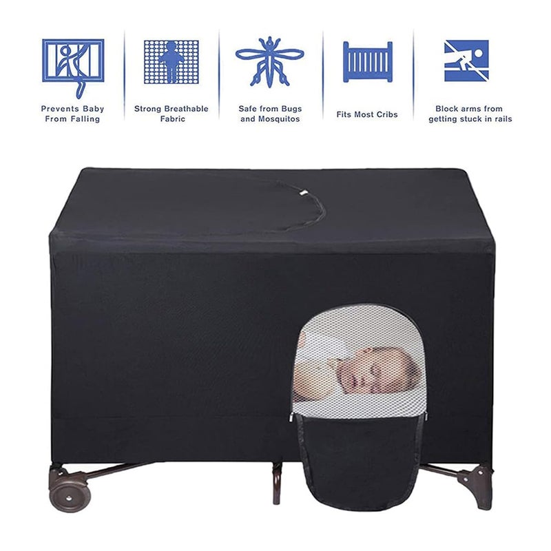 crayfomo Crib Blackout Cover for Pack N Play, Stretchy Blackout Tent, Breathable Portable Travel Crib Shades, Baby Crib Canopy Covers for Indoor & Outdoor (Black) - Image 5